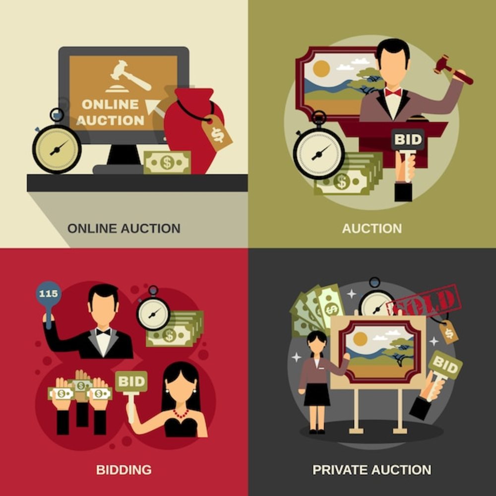 拍卖概念图标集 诠释现代拍卖业务的核心元素